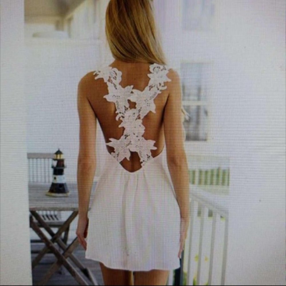 Spring or Summer Hot Style White Backless Lace Sleeveless Dress - Picture 2 of 12